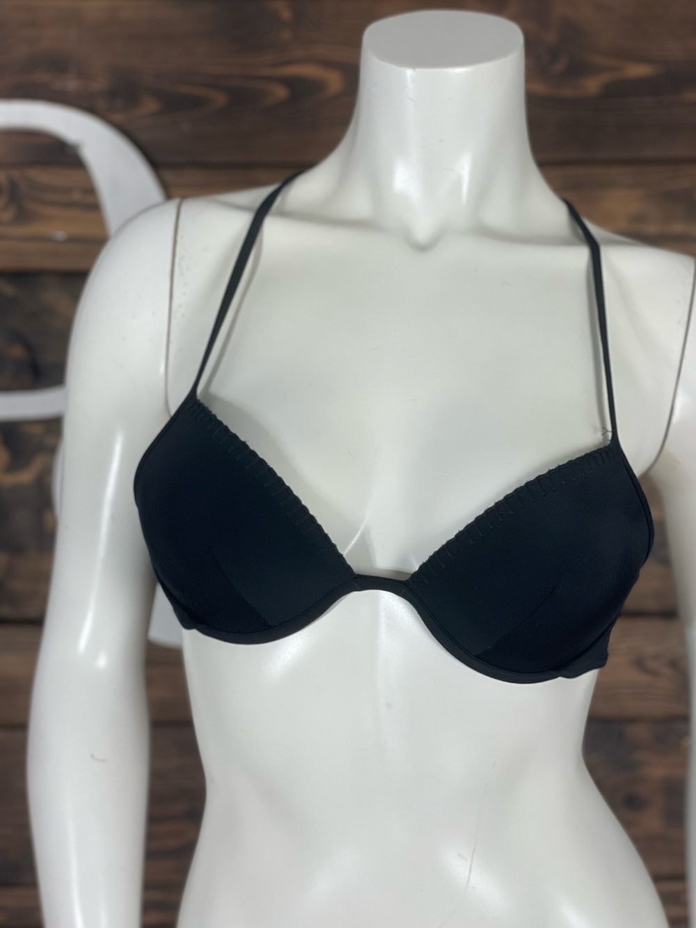 Victoria's Secret | Black Halter Push-Up Racerback Swim Bikini Top Crochet Lace